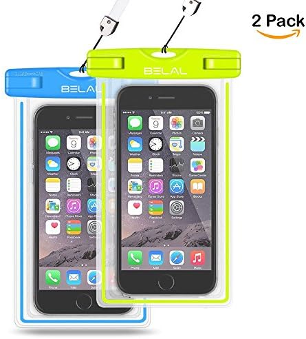 2016 Premium Waterproof Case by BELAL | Transparent Pouch For iPhone, Samsung Galaxy Edge, Note, Android &amp; All Phones Up To 6'' | Snow &amp; Dirt Proof Cell Phone Dry Bag (2 Pack: Blue + Yellow)