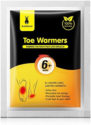 Rabmax Peel N' Stick Adhesive Insole Foot Warmer Patch Disposable Air Activated Instant Heat Toes Warmer Sticker 6 Hours Foot Warming Pad for Hiking Camping Riding Skiing [ 10 Pair ]
