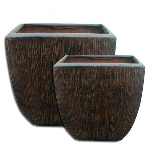 2er Set Pflanztopf / Blumentopf Fiberglas Holzstruktur 
