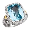 925 Silver, Blue Topaz & Diamond Petite Ring with 18k Gold Accents (0.23ctw)- Sizes 6-8