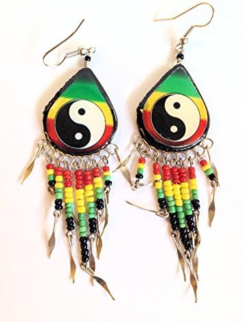 Yin Yang Rasta Colors Teardrop Dangle Earrings