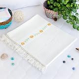 [Chrysanthemum - White] Thermal Cellular Embroidered Throw Blanket (31.5 by 55.1 inches)