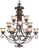 IMAGE OF Kichler 1857CZ Cottage Grove 12 Light Large Foyer Chandelier in Carre Bronze with Mocha Wisp glass