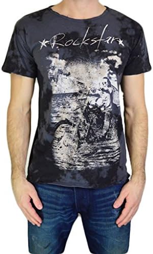 Rockstar Sushi Men's T Shirt Crew Neck Skull Biker Tee, Dark Gray, Medium