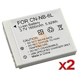 CANON NB-6L Equivalent Li Ion Battery 2-Pack for PowerShot S90 SD980 D10 Waterproof and SD770 IS SD1200 IS Cameras