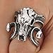 INBLUE Men's Large Stainless Steel Ring Silver Tone Black Goat Horn Skull