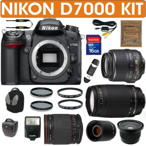 BRAND NEW NIKON D7000 (IMPORT) + NIKON 18-55mm VR LENS + NIKON 70-300mm G ZOOM LENS + VIVITAR 500mm MIRROR LENS + 2X TELECONVERTER LENS + .40X SUPER WIDE ANGLE FISHEYE LENS + 16GB HIGH SPEED MEMORY CARD CLASS 10 + MACK 3 YEAR WORLDWIDE WARRANTY
