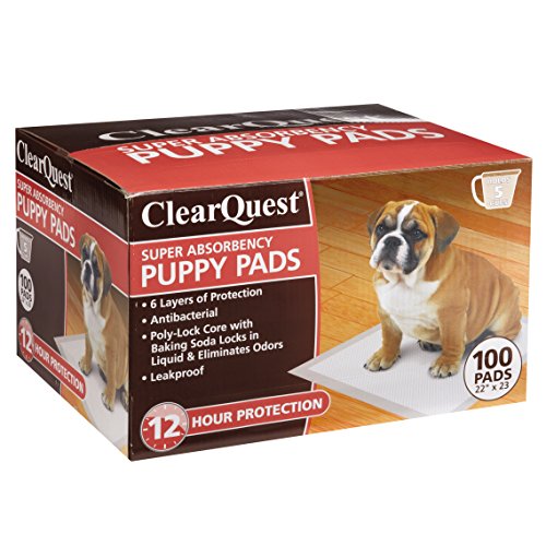 ClearQuest Super-Absorbency Puppy Pads, 100-Count Box, Anti-Microbial, Hold Five Cups, Scented to Attract Puppies