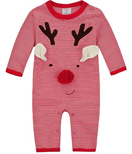 Sunnysame Baby Christmas Romper Cotton Long Sleeve Red