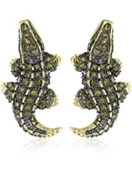 CZ by Kenneth Jay Lane "At The Zoo" Rhodium-Plated Crocodile Earrings