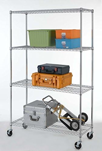 Metal Chrome Commercial 4 Tier Shelf Adjustable Steel Wire Shelving Rack