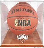 New York Knicks Team Logo Basketball Display Case | Details: Oak Base, Mirror Back