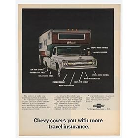 1970 Chevy Pickup Truck Camper Travel Insurance Print Ad (16576)