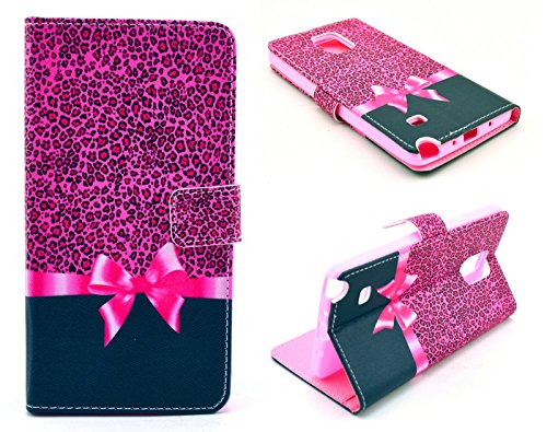 For Samsung Note 4 Case, Welity Cute Small Leopard grain Bow PU Leather Stand Card Wallet Case Cover for Samsung Galaxy Note 4 and One Gift