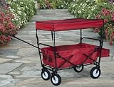 New Folding Wagon With Canopy Garden Utility Travel Cart Red