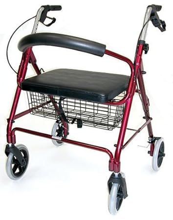 Duro-Med Lightweight Extra-wide Aluminum Rollator Walker with Seat, Burgundy, Folding