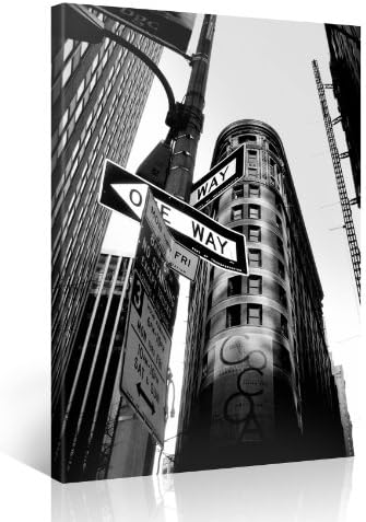 ONE WAY - Flatiron Building in New York Black and White Gallery Wrapped Canvas Print Size: 30"W x 40"H