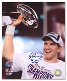 Eli Manning New York Giants - Holding Trophy - Autographed 8x10 Photograph with Super Bowl XLII MVP Inscription