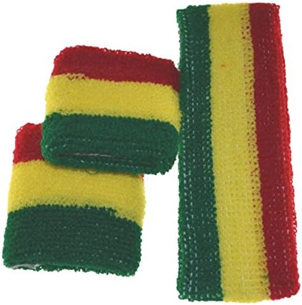 MS Terry Rasta Elastic Headband Wristband Red Yellow Green