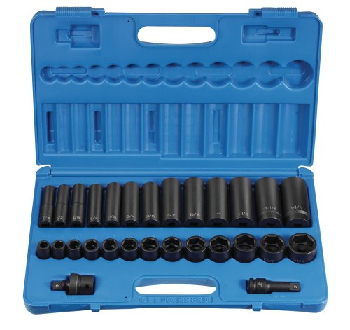 Grey Pneumatic Corp 1328RD 1/2'' Drive Standard and Deep Length Fractional Set - 28 Piece On Sale