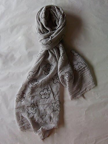 Elena Milani Couture- Daisy handmade silkscreen grey cotton scarf