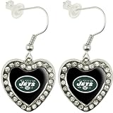 NFL New York Jets Crystal Heart Earrings with Team Logo