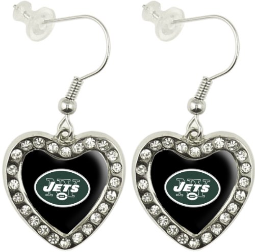 NFL New York Jets Crystal Heart Earrings with Team Logo