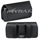 Premium Black Leather Nylon Horizontal Pouch Carry Case Magnetic Closing Fl ....