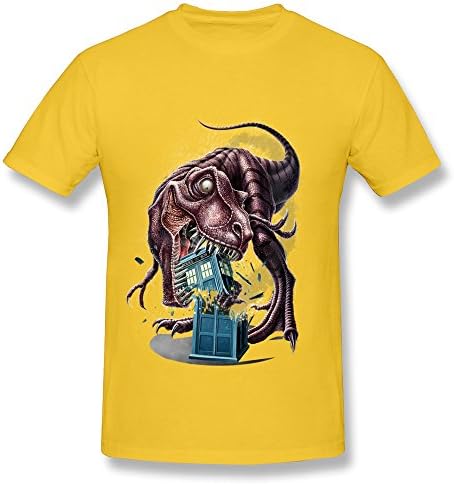 C-DIY Men's T-shirts Making Fashion T Rex Tardis Tee L Yellow