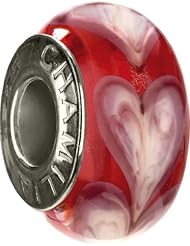 Authentic Chamilia Murano Glass Charm "Red Row of Hearts" OB-198