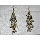 Meenakari Silver Finish Black Dangling Earrings Indian Bollywood Traditional Jewelry