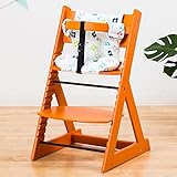 【ベビーチェア ハイチェア 高さ調節 木製 専用クッション付き】こどもと一緒に成長するチェア 高さ調節可能！ 安全ベルト付き ふかふかクッションセット チェア色：オレンジ クッション色／柄：花柄ブルー