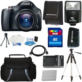 Canon SX40 HS 12.1MP Digital Camera with 35x Wide Angle Optical Image Stabilized Zoom and 2.7-inch Vari-Angle Wide LCD + Canon NB-10L Equivalent Replacement Battery + Charger + Digital Flash + Camera Case + Aluminum Tripod + 8GB Deluxe Accessory Kit