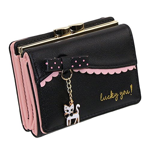 ETIAL Womens Faux Leather Cute Kitty Bowknot Small Wallet Coin Card Holder