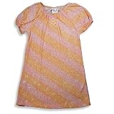 So Fun - Girls Short Sleeve Floral Peasant Dress, Orange, Pink, Silver
