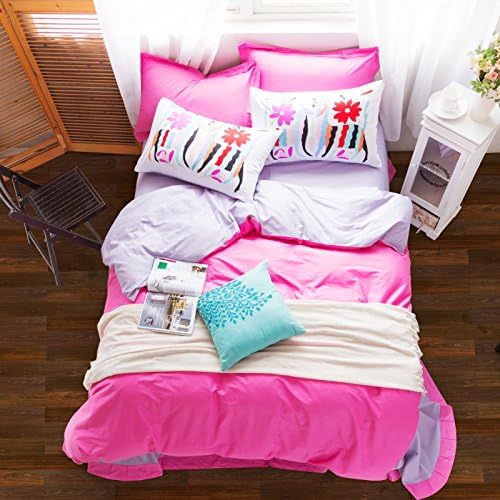 Homehug® 300 Thread-count 100% Cotton Bright Candy Color 4pc Duvet Cover Sets with Pillow Shams Full Queen Size - 100% Guarantee Fadeless and Wrinkle Resistant (Queen size, Dark Pink)
