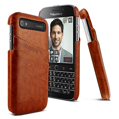 BlackBerry Classic Case,3C-Aone [Card Slot Vintage Series] Soft Corrected Grain Leather Case [Wallet Style] [2 Card Slots], Leather Case Back Cover for Blackberry Classic Q20 (Brown)