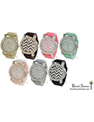 Wholesale Lot of 6 Geneva Silicone Chevron Print Watches - 9696