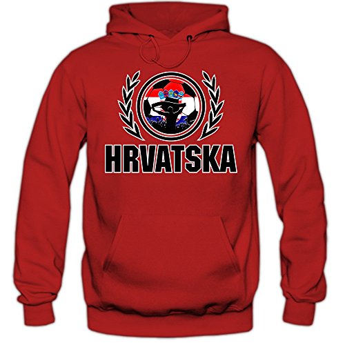 Kroatien EM 2016 #2 Hoody | Fußball | Herren | HRVATSKA | Kockasti | Trikot | Nationalmannschaft, Farbe:Rot (Red F421);Größe:XXL