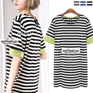 (イイネショップ) eeNeshop ボーダー配色ワンピース