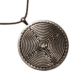 Labyrinth Peace Bronze Pendant Necklace with Peace Dove on Adjustable Natural Fiber Cord
