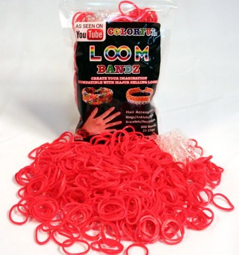 New Loom Bandz - For Rubber Band Bracelets - Refill Pack of 600 Pieces & 25 Clips!! - Red - 100% Compatible with Rainbow Looms