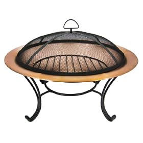 30 Inch Hammered Copper Fire Pit Wrought Iron Base