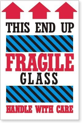 This End Up Fragile Glass Handle with Care, Paper Labels, 500 Labels / Roll, 6" x 4"
