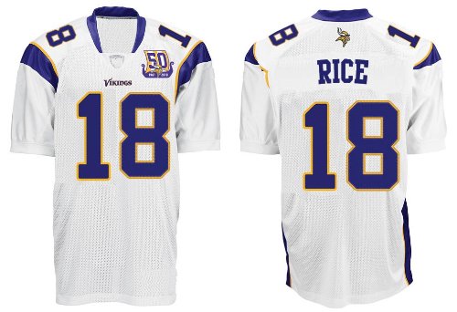 NFL Jerseys Minnesota Vikings 18# Rice White Authentic Football Purple Jersey Size 48-56