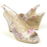 CRAZY Women's Peep Toe Cork Wedge Pumps Fuchsia