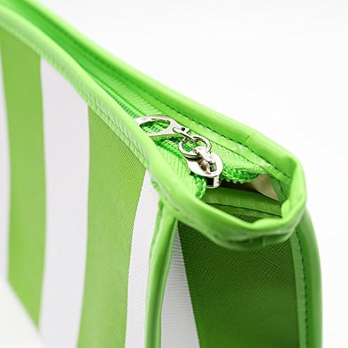 WellGoal Stripes Print Zip Up Cusmetic Bag - Bright Green & White