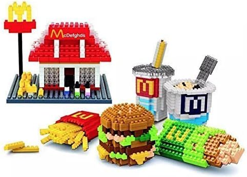 Otulet Fast Food French Fries Hamburger Apple Pie Happy Meal Set Model Toy Building Blocks Mini Figure Nanoblocks Diamond Building Set DIY Educational Toys (with Otulet FREE Brick Separator)
