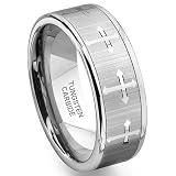Tungsten Carbide Men's Wedding Band Ring (7.5mm) with Cross Design Size 7-13