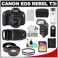 Canon EOS Rebel T3i Digital SLR Camera Body & EF-S 18-55mm IS II Lens with 75-300mm Lens + 16GB Card + .45x Wide Angle & 2x Telephoto Lenses + Flash + Case + Battery + Remote + Filters + Accessory Kit